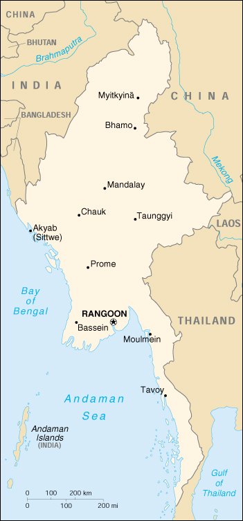 Map of Myanmar (Burma)